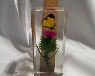 Butterfly and Thistle Flower Lucite Acrylic Paperweight $5.00