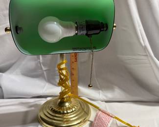 Vintage Green Glass Bankers Desk Lamp with Brass Base $15.00