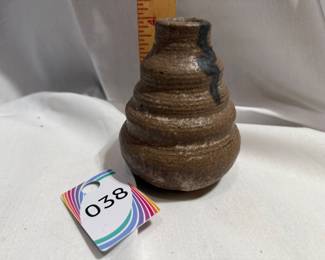  Pottery Ribbed Earth-Tone Stoneware Bud Vase Signed $9.00