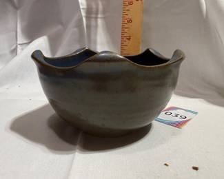 Blue Fluted Studio Pottery Ceramic Ruffled Bowl Signed $15.00