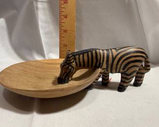Hand Carved Wooden African Safari Zebra Small Dish / Trinket Bowl $8.00