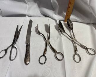 Sterling Silver handled Knife, Serving tools and Scissors Lot $10.00
