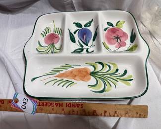 Pizzato Italy Hand Painted Ceramic Segmented Rectangular Fruit Platter