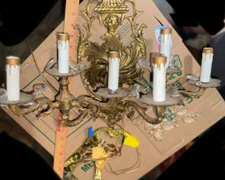Ornate Gilt Brass w/Crystals 5-Light Electric Wall Sconce Fixture