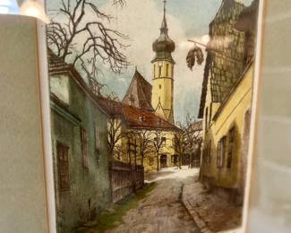 Ludwig Burgel- Color lithograph of a European town