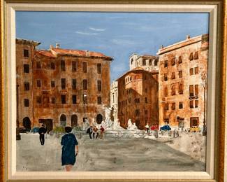 William A Bostick acrylic on board- "Piazza in Rome"