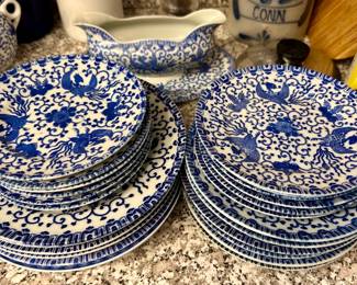 Large lot of Phoenix blue and white wares- Made in Japan