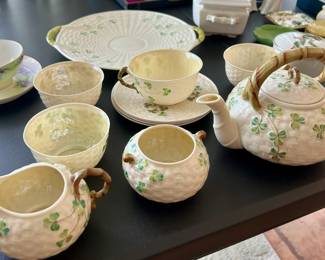 Irish Belleek pre-war and post ware Basketweave & Shamrock pattern