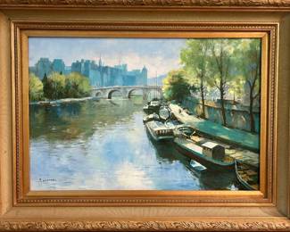 Large Signed Oil on canvas Paris Cityscape
