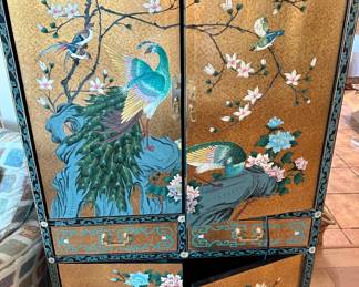 1950s Chinoiserie cabinet w/ Peacocks (Used as entertainment center)