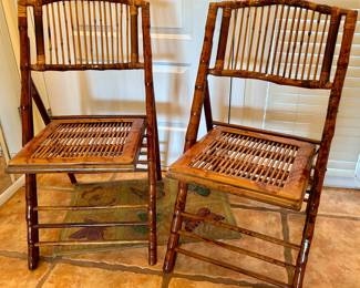 Vintage pair of bamboo folding chairs