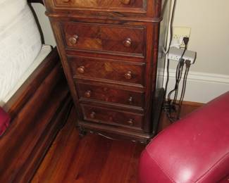 One of two antique 5-drawer commodes