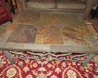 Slate & wrought iron coffee table