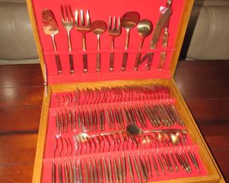 VTG brass flatware set with teak handles