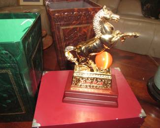 Unique brass Asian horse with wooden case