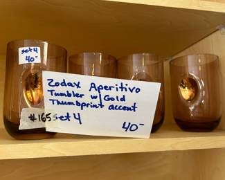 #165 Zodax Aperitivo Tumbler w/gold thumbprint accent 4 pieces $40.00