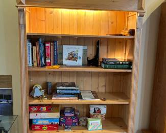 #12 Pine bookshelf lit, 5 shelves 1 drawer, 48x18x82 $175.00