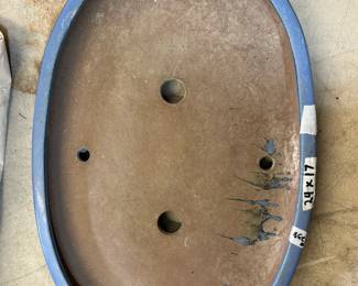 #238 Blue oval enamel bonsai shallow pot 24x17 (as-is small chip on foot) $45.00