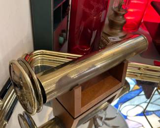 #197 brass Kaleidoscope with agate and glass with stand $40.00