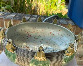 #72 signed pottery frog planter 13x5 $60.00
