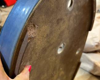 #238 Blue oval enamel bonsai shallow pot 24x17 (as-is small chip on foot) $45.00