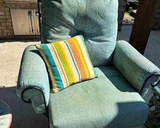 #55 Woodard terracita wrought iron swivel rocking lounge chairs as is some staining $1,200.00