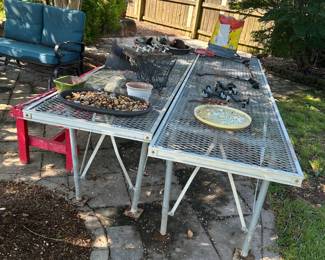 #85 aluminum table as is finish 87x25x28 $125.00 #86 aluminum table as is finish 87x25x28 $125.00