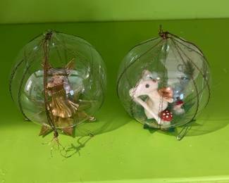 #105 Vintage resl lenz West Germany pair of Christmas plastic diorama flocked animal wire (1 mouse, 1 angel) $50.00