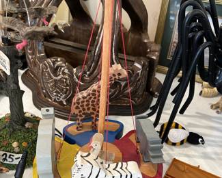 #195 vintage wooden spinning carousel 13.5" tall $20.00