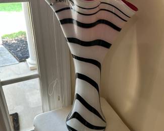 #247 Large glass striped zebra vase 24" tall $100.00
