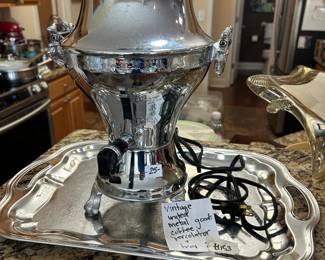 #153 Vintage United Metal Goods coffee percolator and tray $25.00