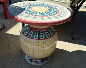 #64 painted ceramic table 17x19 $55.00