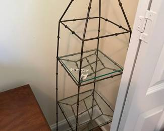 #54 metal and glass tower 3 shelves 12x12x46 $40.00