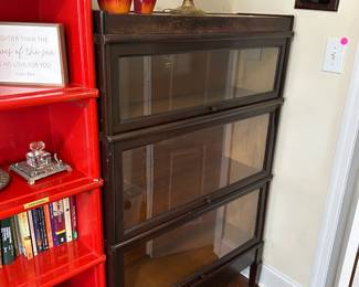 #48 Brown barrister bookcase 3 sections with doors 34x11x54 (as-is some finish issues) $200.00
