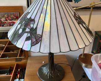 #32 tiffany style lamp, purple daffodils on shade 24" tall $80.00