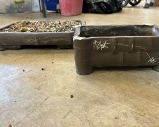 #240 Pair clay bonsai shallow pots with carvings 10x6 14x10 $30.00