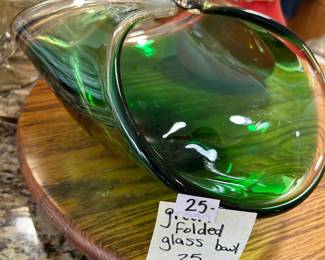 #157 Green folded glass bowl $25.00