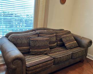 #26 Lazy Boy Nu Buck leather and cloth sofa 87" long $425.00