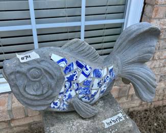 #74 concrete mosaic fish 19x11 $40.00