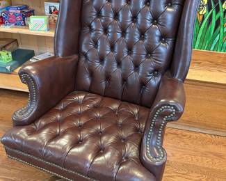 #14 brown faux leather nail head executive chair $100.00
