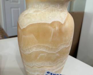 #184 Egyptian style alabaster vase gold and cream $40.00