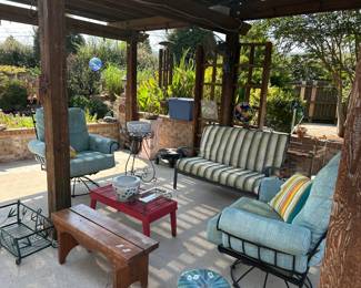 #58 Aluminum outdoor love seat as is some staining 52" long $150.00
