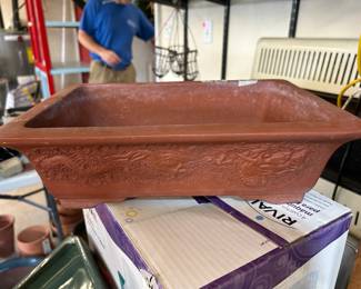 #235 Rectangular Bonsai pot with dragon motif hand decorated by Masahisa Matsushita 14x10 $30.00