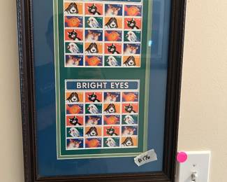 #176 framed animal stamp collection 13x20 $20.00