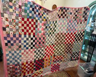 #27 patchwork quilt as is holes 73x67 $45.00
