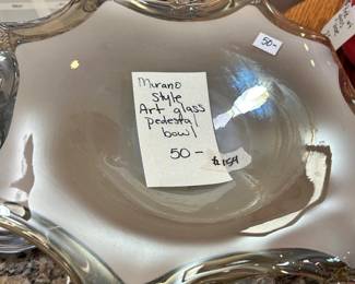 #154 Murano Style Art glass pedestal bowl $50.00