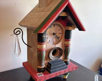 #51 wooden bird house style clock 10x7x21 $20.00