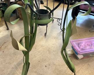 #225 Gazing ball stand metal with calla lily legs 16x27 $20.00