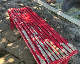 #84 red painted wood bench as is paint 54x20x20 $45.00