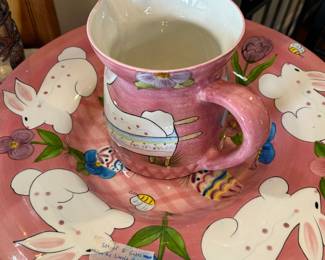 #161 Set of 2 Gates Ware by Laurie Gates bunny pitcher and bowl $25.00
